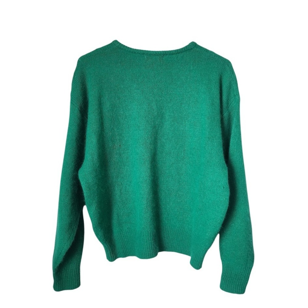 VINTAGE 80s cable knit rabbit hair blend crew neck sweater in kelly green size L - Picture 2 of 10
